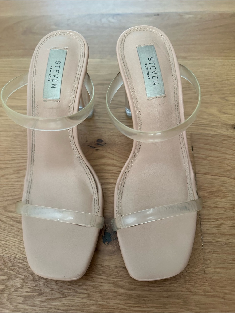 Steven By Steve Madden Nude Clear Strap Square-Toe Mules